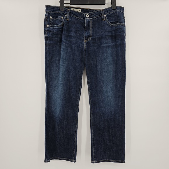 AG Adriano Goldschmied Capri Pants Womens 32R Denim‎ Embroidered Dark Wash - Picture 1 of 12